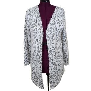 Women's Maurices Fuzzy Knit Animal Print Shimmer Open Front Cardigan Size Large